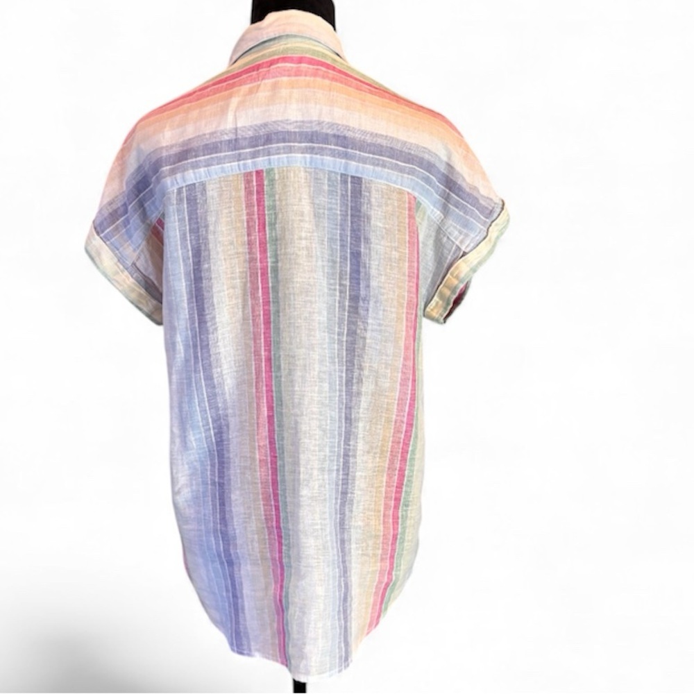 Beachlunchlounge Pastel Striped Linen Blend Spencer Camp Shirt, XS,Oversized - Picture 6 of 12